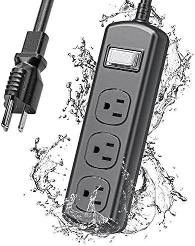 EIGSO Outdoor Power Strip Weatherproof, IPX6 Grade Waterproof Surge Protector with 3 Wide Outlets, Anti-Electric Shock, 6 FT Heavy Duty Extension Cord for Outdoor Patio Garden, Black