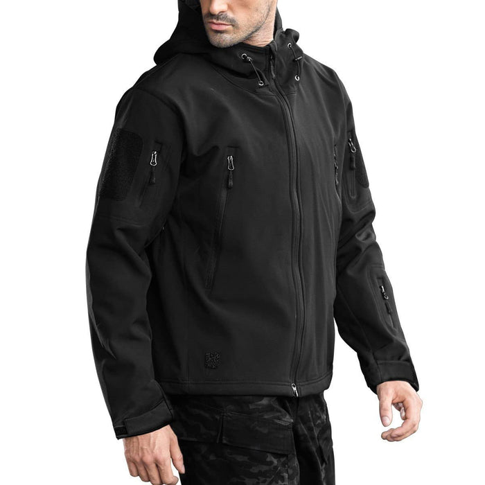 FREE SOLDIER Men's Outdoor Waterproof Soft Shell Hooded Military Tactical Jacket (Black XXXX-Large/US)