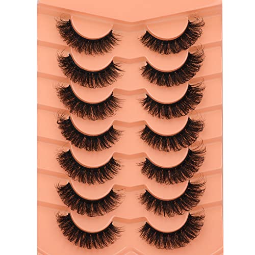 JIMIRE Mink Lashes Natural Fluffy False Eyelashes Volume Wispy 15MM Thick Fake Lashes Look Like Eyelash Extensions Pestañas 7 Pairs Pack