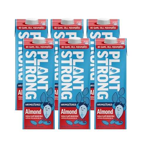 PLANTSTRONG Almond Milk Unsweetened 32oz (6 Pack) - NON-GMO - Plant Based, Vegan - Gluten Free Dairy Free - Shelf Stable - Lactose Free Milk - No Gums or Oils