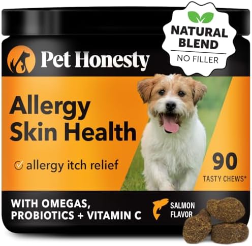 Pet Honesty Allergy Skin Health - Allergy Itch Relief, Fish Oil for Dogs, Probiotics for Healthy Skin, Shiny Coats, Helps Reduce Normal Shedding, Soft Chews for Healthy Skin & Coat - 90 Ct (Salmon)