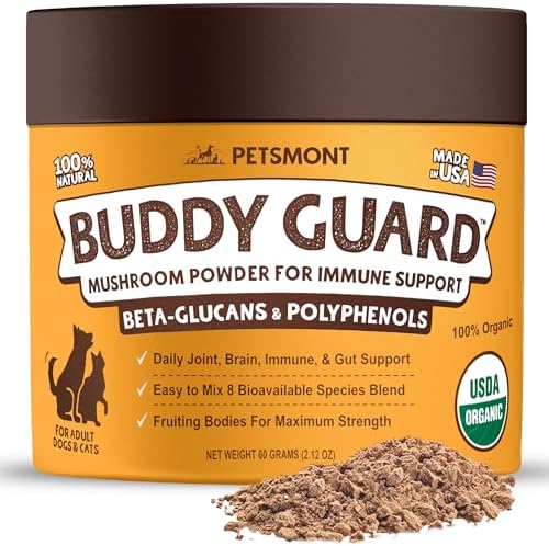 Petsmont Buddy Guard for Lumps and Bumps, Lipoma for Dogs & Cats, Patent Pending Organic 8 Mushroom Powder Blend Natural Dog Probiotic & Immune Support Chaga, Reishi, Lion's Mane, Turkey Tail Mushroom
