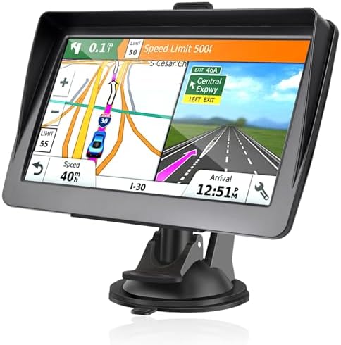 GPS Navigator for Car, Latest 2025 Map 7-inch HD Display 16GB 256MB Satellite Navigation with Sun Visor,Smart Real Voice GPS Guidance，Provides Lifetime Live Map Updates