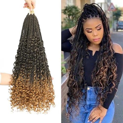 Senegalese Twist Crochet Hair - 24 Inch Boho Island Twist Crochet Hair 8 Packs Boho Goddess Crochet Twists Pre Looped Crochet Braids with Curly Ends(24(8Packs), 1B/27)