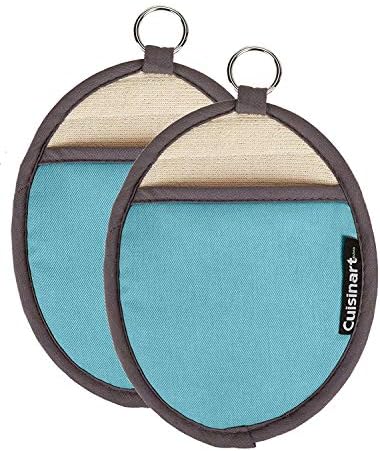 Cuisinart Silicone Oval Pot Holders and Oven Mitts - Heat Resistant, Handle Hot Oven/Cooking Items Safely - Soft Insulated Pockets, Non-Slip Grip and Convenient Hanging Loop - Aqua, 2pk