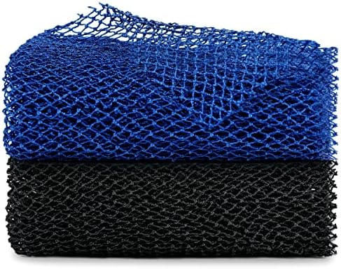 African Net Sponge, 2 Pieces Exfoliating Premium Nylon Bathing/Wash Net for Daily Back Body Scrub Scrubber Shower Net (Black, Blue) …