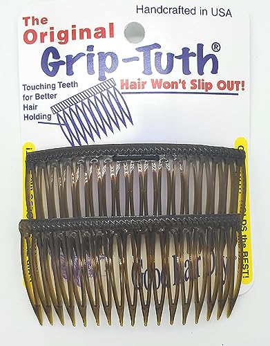 Grip-Tuth Combs - Set Of 2 Hair Side Combs - Hair Combs For All Types Of Hair - Decorative & Hair Styling Women Accessories (Shell, 3 ¼ ″ Wide)