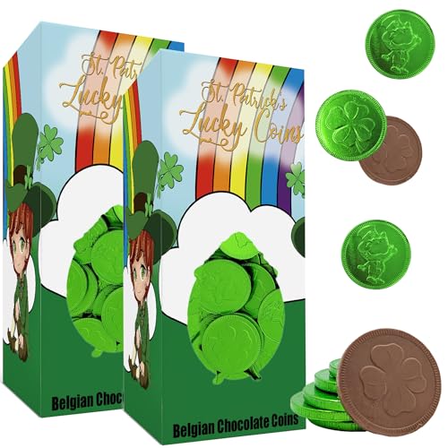The Dreidel Company St. Patrick's Day Chocolate Coins Leprechaun Lucky Green Coins, Premium Belgian Nut-Free Milk Chocolate, Kosher, 1LB Box (2-Pack)