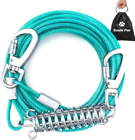 Tie Out Cable for Dogs, 50FT Dog Leads for Yard Chew Proof, Heavy Duty Dog Tie Out Cable for Large Dogs Up to 125lbs, Durable Dog Runner for Yard or Camping