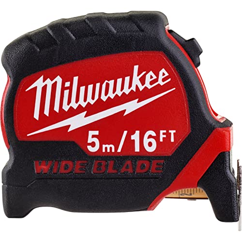 Milwaukee Premium Wide Blade Tape Measure 5m/16ft (Width 33mm), (4932471817)(Packaging may vary)