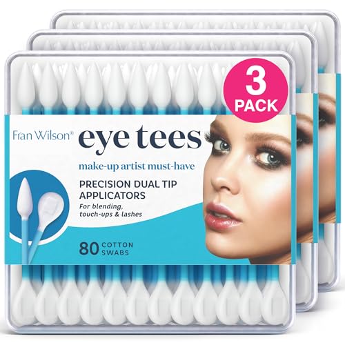 Fran Wilson EYE TEES COTTON TIPS 80 Count (3 PACK) - Precision Makeup Applicator, Double-sided Swabs with Pointed and Rounded Ends for Perfect Blending, Effective Cleaning and Precise Touch-ups