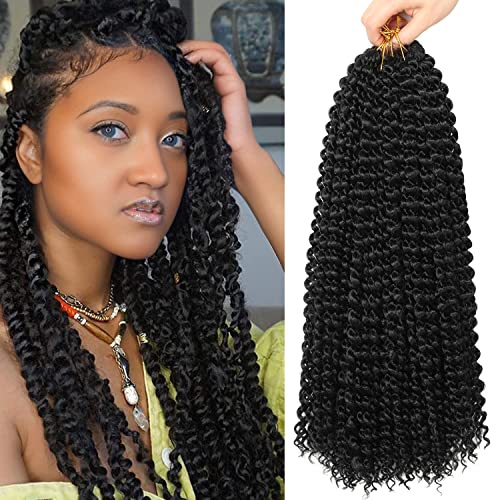 Ubeleco 18 Inch Passion Twist Hair, Black Water Wave Crochet Hair for Women 22 Strands/Pack Passion Twists Braiding Hair Long Bohemian Synthetic Hair Extensions Passion Twist Crochet Hair (7pcs,#1)