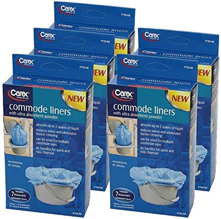 Carex Commode Liners, 35 Liners - Fits Most Commodes, With Absorbent Powder, Holds 2 Quarts Liquid, Disposable 7 Toilet Liners/box, Pack of 5