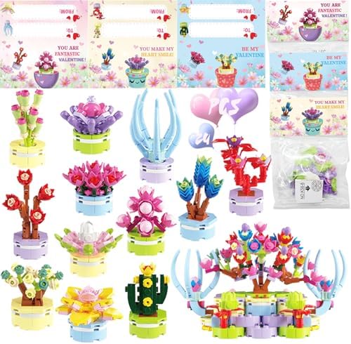 DINESIL 24 Packs Succulents Building Blocks, Flower Building Blocks for Kids Easter Basket Stuffers, School Classroom Exchange, Easter Party Favors
