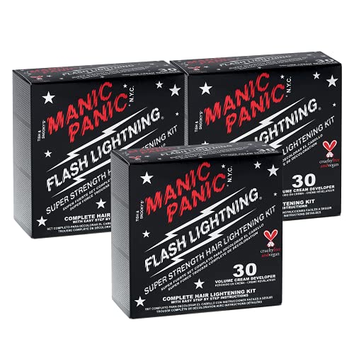 MANIC PANIC Flash Lightning Hair Bleach Kit - (3 Pack) 30 Volume Cream Developer, Hair Lightener Kit for Light, Medium Or Dark Brown & Black Hair Color, Hair Bleach Powder Lifts Up To 5 Levels