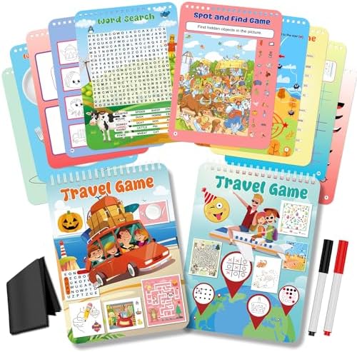 Elfew 2 Pack Reusable Activity Game for Kids Ages 4-8, 8-12,Travel Games Include 56 Different Game,1-2 Players,Toy & Learning Tool for Road Trip Airplane Activity