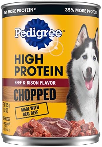 PEDIGREE High Protein Adult Canned Soft Wet Dog Food, Chopped Beef & Bison Flavor, (12) 13.2 oz. Cans