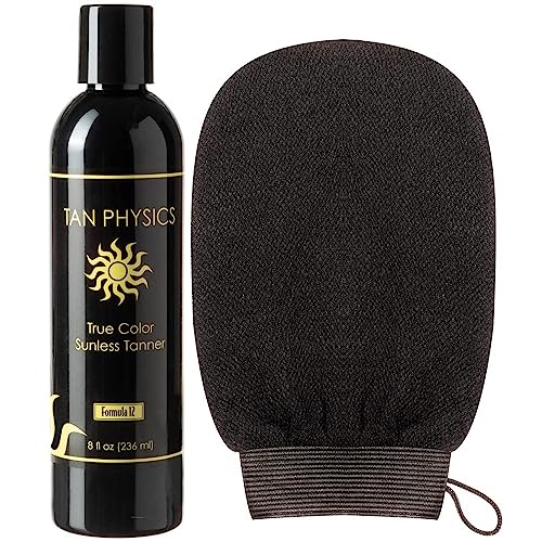 Tan Physics Self Tanner, 8 Fl oz with Exfoliation Mitt - Tan Physics True Color Sunless Tanner - Tan Physics Sunless Tanner - Self Tanners Best sellers - Quick Tan & Sunless Tan