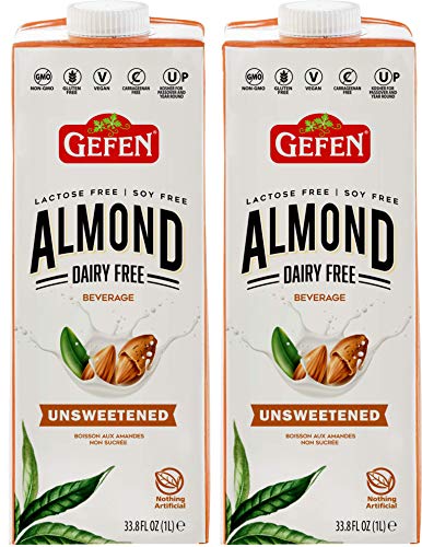 Gefen Unsweetened Almond Milk 33.8oz (2 Pack), Just 3 Ingredients, No Binders or Preservatives, Gluten Free, Vegan, Dairy Free, Soy Free, Non GMO, Kosher for Passover