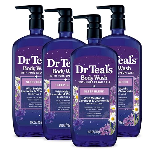 Dr Teal's Body Wash with Pure Epsom Salt, Sleep Blend with Melatonin, Lavender & Chamomile Essential Oils, 24 fl oz (Pack of 4)