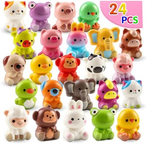 Party Favors for Kids 24PCS Animal Squishy Toys,Goodie Bag Stuffers for Kids,Pinata Stuffers,Birthday Gifts for Boys & Girls,Treasure Chest Prizes,Classroom Prizes for Kids