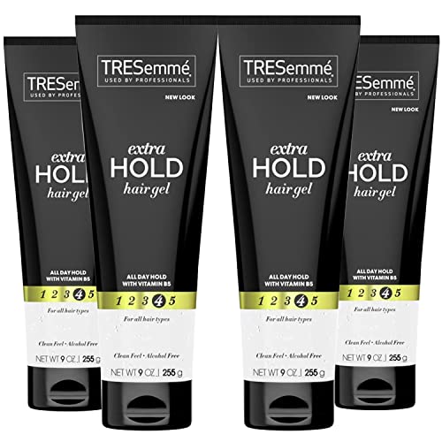 TRESemme Hair Gel with Vitamin B, Extra Hold Hair Gel, Protect Hair from Damaging Hair Dryer, Styling Tools & Appliances, Volumizing Hair Products with Frizz Control, 4 Tubes - 9 Oz. Ea.