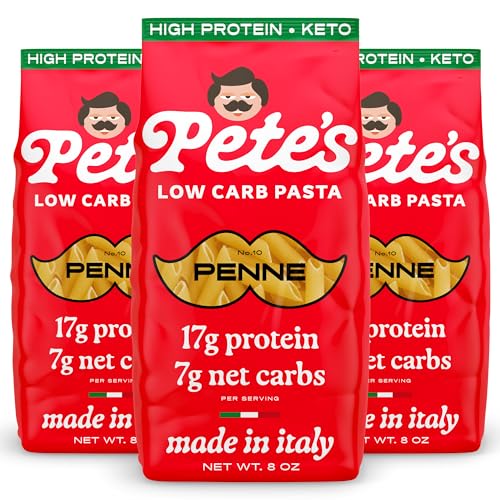 Pete's Pasta Penne | 17g High Protein Pasta | 7g Low Carb Keto Pasta | Healthy, Italian Pasta From Italy | 3-Pack, 8oz