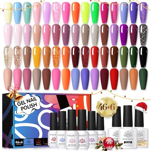 Born Pretty Spring Summer Gel Nail Polish Set Neon Pastel Candy Sweet Color Gel Collection Pink Green Blue Yellow Purple Gel Polish Christmas Day Gift 52PCS