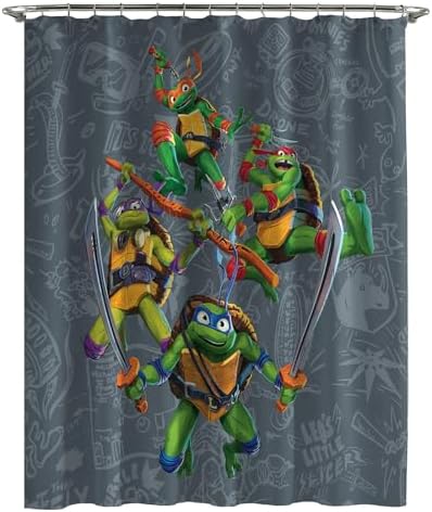 Jay Franco Nickelodeon Teenage Mutant Ninja Turtles Fabric Shower Curtain - Kids Grey Bathroom Décor with Leonardo, Raphael, Michaelangelo and Donatello