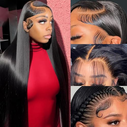 13x6 Lace Front Wigs Human Hair 32 Inch Straight HD Lace Front Wigs Human Hair Pre Plucked 13x6 Frontal Wigs Human Hair 180 Density Glueless Wigs Human Hair with Baby Hair for Women