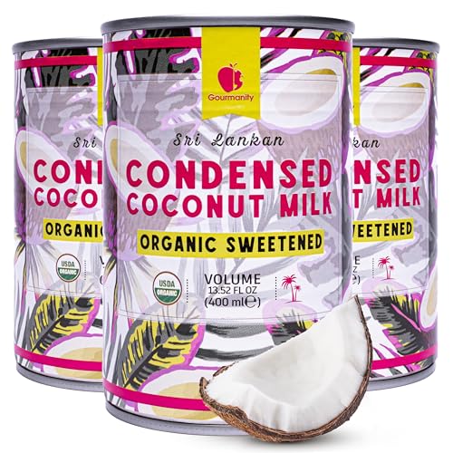 Gourmanity Organic Sweetened Condensed Coconut Milk, Vegan and Dairy Free Condensed Milk Substitute, Halal, Kosher, Made in Sri Lanka (3x13.5 Fl Oz/400ml can)