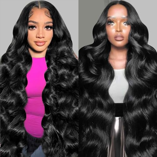 34 Inch 13x6 Lace Front Wigs Human Hair 200% Density Body Wave HD Lace Front Wigs Human Hair Pre Plucked Glueless Wigs Human Hair 13x6 Lace Frontal Wig Human Hair for Women Natural Black