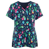 Scrubs for Women Set Fall Scrubs for Women Short Sleeve V Neck T Shirts Stretchy Nursing Uniform Tops with Pockets Scrub Tops Women Print