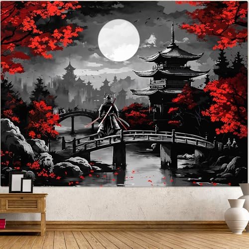 Wegklazax Japanese Tapestry Moon Landscape Tapestry Ninja Tapestry for Bedroom Anime Tapestries Wall Hanging for Bedroom Living Room Japanese-C 44"x60"