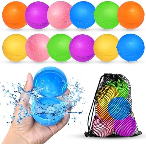 SOPPYCID 12Pcs Reusable Water Balloons, Pool Beach Water Toys for Boys and Girls, Outdoor Summer Toys for Kids Ages 3-12, Magnetic Water Ball for Outdoor Activities