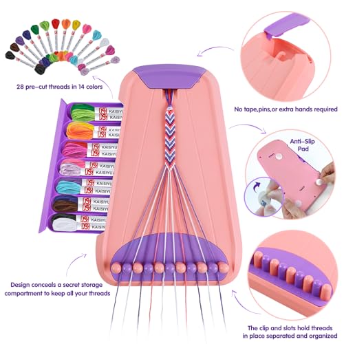 Arts and Crafts for Kids Ages 8-12,Friendship Bracelet Making Kit for Girl,Kids Jewelry Making Kit with 28 Pre-Cut Threads,Christmas Birthday Gifts for Ages 6 7 8 9 10 11 12 Year Old Pink/Purple