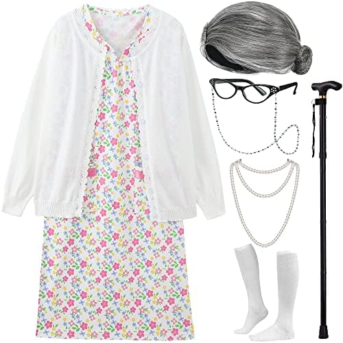 EBYTOP Girls 100th Day of School Little Old Lady Halloween Costume, As Shown