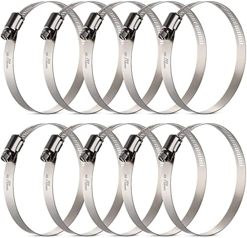 10 Pack 4 inch Hose Clamp,Stainless Steel Large Hose Clamps Adjustable from 3-3/4"-4-5/16"/95-110mm,Metal Worm Drive Gear Duct Clamp for Air Ducting,Dryer Vent Hose,Fuel Line,Plumbing,Automotive