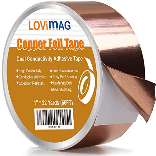 LOVIMAG Copper Foil Tape (1inch X 66 FT) with Conductive Adhesive for Guitar and EMI Shielding, Crafts, Electrical Repairs, Grounding,Masking Tape.