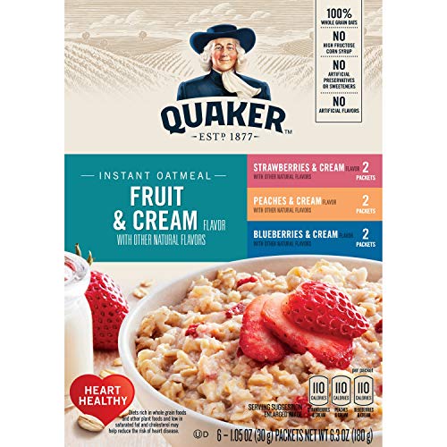 Quaker Instant Oatmeal Fruit and Cream Variety Pack, Breakfast Cereal,1.23 Ounce(8 Count in 1 Box) (Pack of 12 )