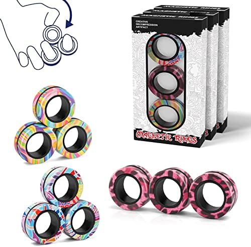 Magnetic Rings Fidget Toy Set, Idea ADHD Fidget Toys, Adult Fidget Magnets Spinner Rings for Anxiety Relief Therapy, Fidget Pack Great Gift for Adults Teens Kids (B-1)