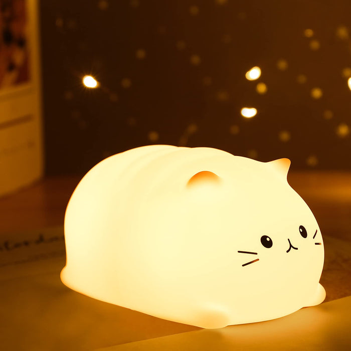 ZKLiLi Cat Night Light, Cute Cat Nursery Lights USB Rechargeable Cat Lamp Nightlight Birthday Christmas Gift with 7-Color Breathing Modes for Kids Baby Children (Cat - MB)