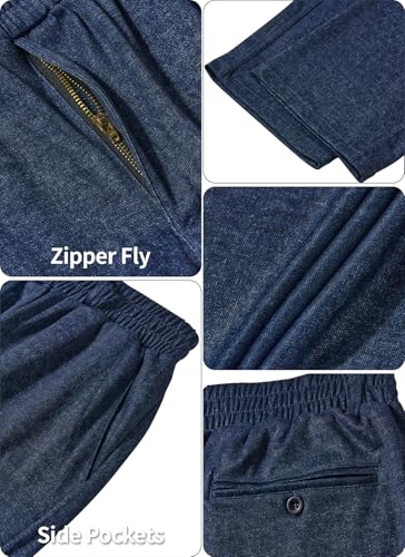 LETAOTAO Mens Elastic Waist Jeans Pants for Seniors Adaptive Mens Pants for Elderly with Zipper Fly (Dark Blue Denim,32W x 32L)