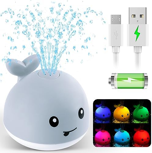 Gigilli Upgraded Baby Bath Toys, Rechargeable Light Up Bath Toys for Kids 1-3, Baby Toy 6-12 12-18 Months Whale Bath Toy Sprinkler, Fountain Bathtub Toys Toddler Newborn Birthday Easter Baby Gifts