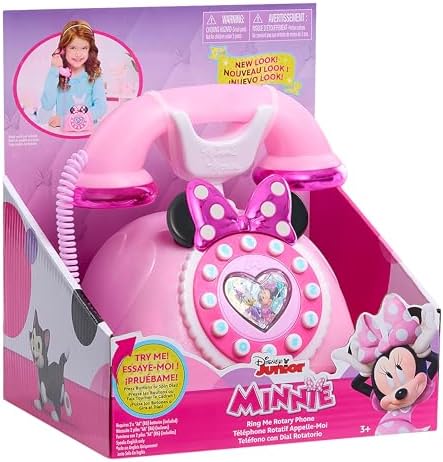 Disney Junior Minnie Mouse Ring Me Rotary Style Phone with Lights and Sounds, Pink, Kids Toys for Ages 3 Up by Just Play