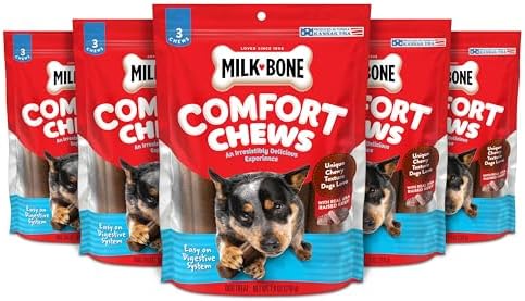 Milk-Bone Comfort Chews, Rawhide Free Dog Treats with Unique Chewy Texture and Real Beef, 3 Chews (Pack of 5), Easy on Digestive System