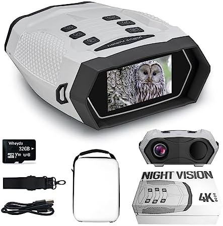 Night Vision Goggles - 4K Night Vision Binoculars with Backlit Button, 3" HD Screen and 32GB TF Card for Photos and Videos, 1968FT Viewing Range for Camping Hunting & Security (White)