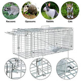 Large Animal Trap Cat Trap for Stray Cats Humane,Small Dogs,Fox,Rabbit,Groundhog,Squirrel,Raccoon,Chicken,Opossum, 32inch Live Traps for Animals Outdoor Indoor Collapsible Steel Release Cat Trap Cage