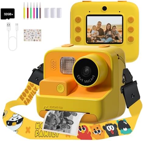 Mafiti Kids Camera Instant Print, 48MP Digital Camera Selfie 1080P Video Camera with 32G TF Card, Toys Gifts for Girls Boys Aged 3-12 for Christmas/Birthday/Holiday (Orange)