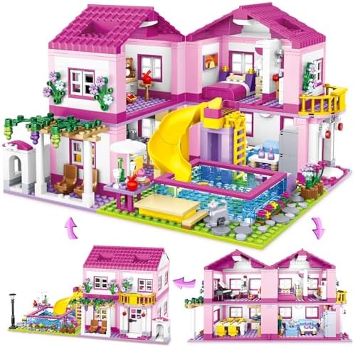 Pink Girls Summer Villa Friends Building Set Compatible with Lego Friends Construction Educational Toy for Kids Age 8-12 and Up 1018 PCS